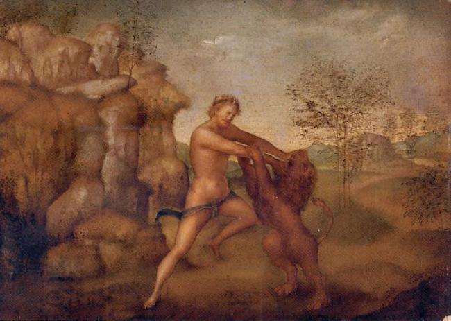 unknow artist Hercules and the Nemean Lion, oil on panel painting attributed to Jacopo Torni China oil painting art